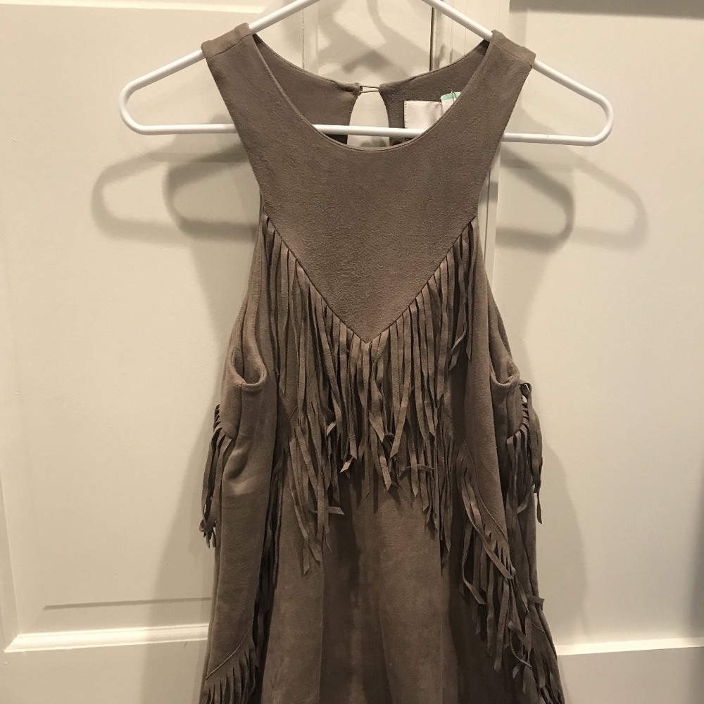 Lord & Taylor Grey Velvet Fringe Dress